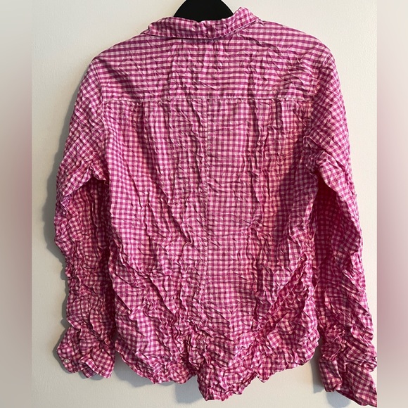 Frank & Eileen pink plaid crinkle shirt size M - Picture 6 of 7